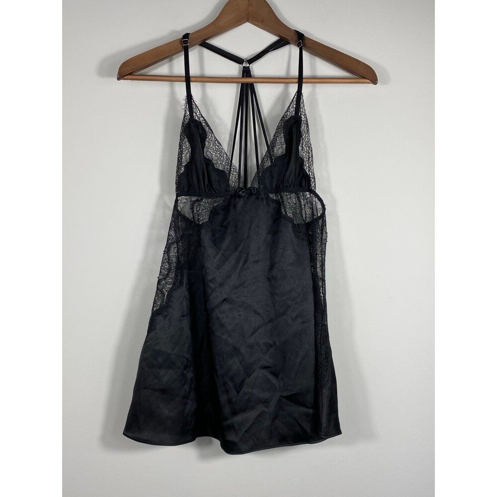 Victoria’s Secret Black Satin Lace Babydoll & Thong Set - One Size